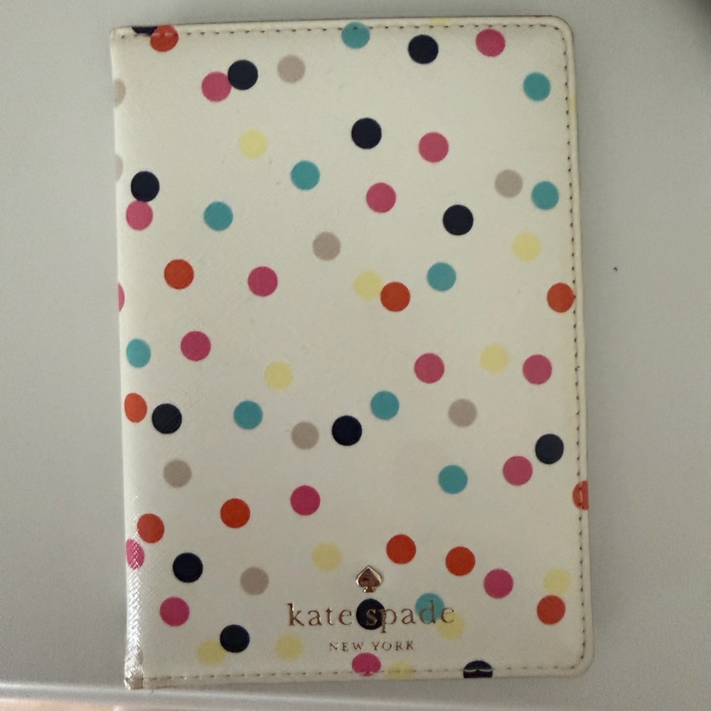kate spade White Polka Dot Passport Cover with Multicolor Dots